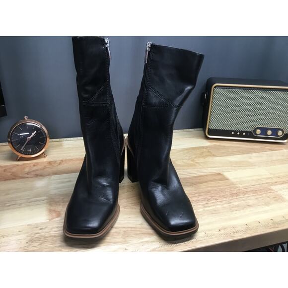 Franco Sarto Stevie Womens 7 Black Leather Side Zipper Square Toe Mid-Calf Boots - Picture 1 of 9